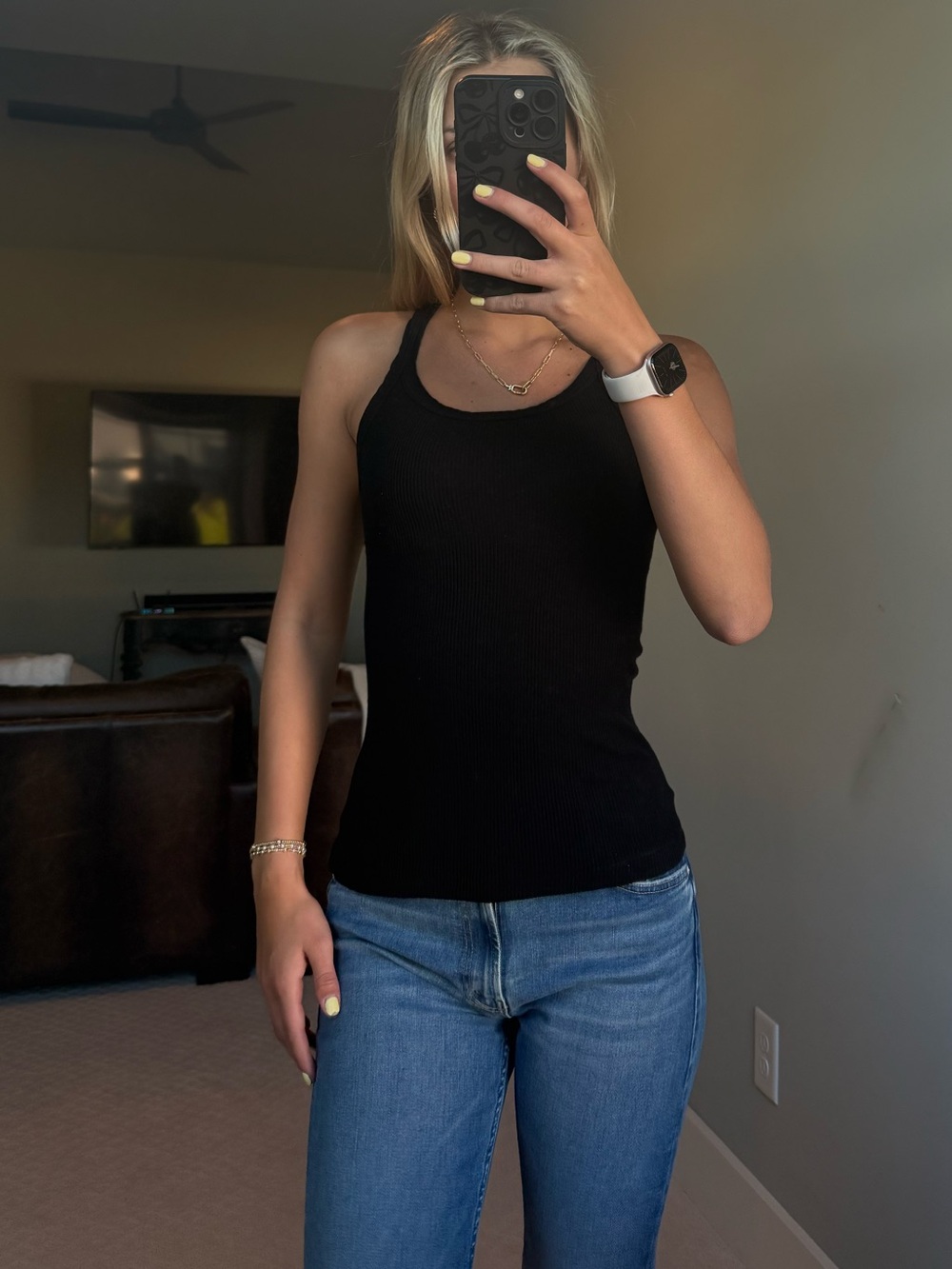 Re/Done Black Ribbed Racerback Tank Top - Picture 2 of 4